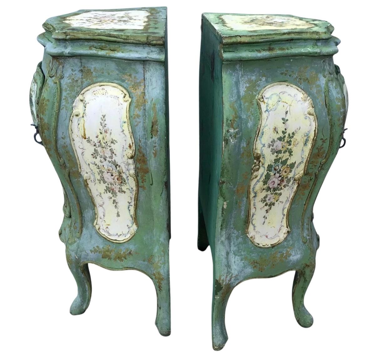 19th Century Pair Venetian Lacquered and Gilt Wood Side Table / Night Stands