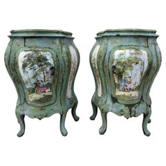 Pair Venetian Lacquered and Gilt Wood Side Table / Night Stands