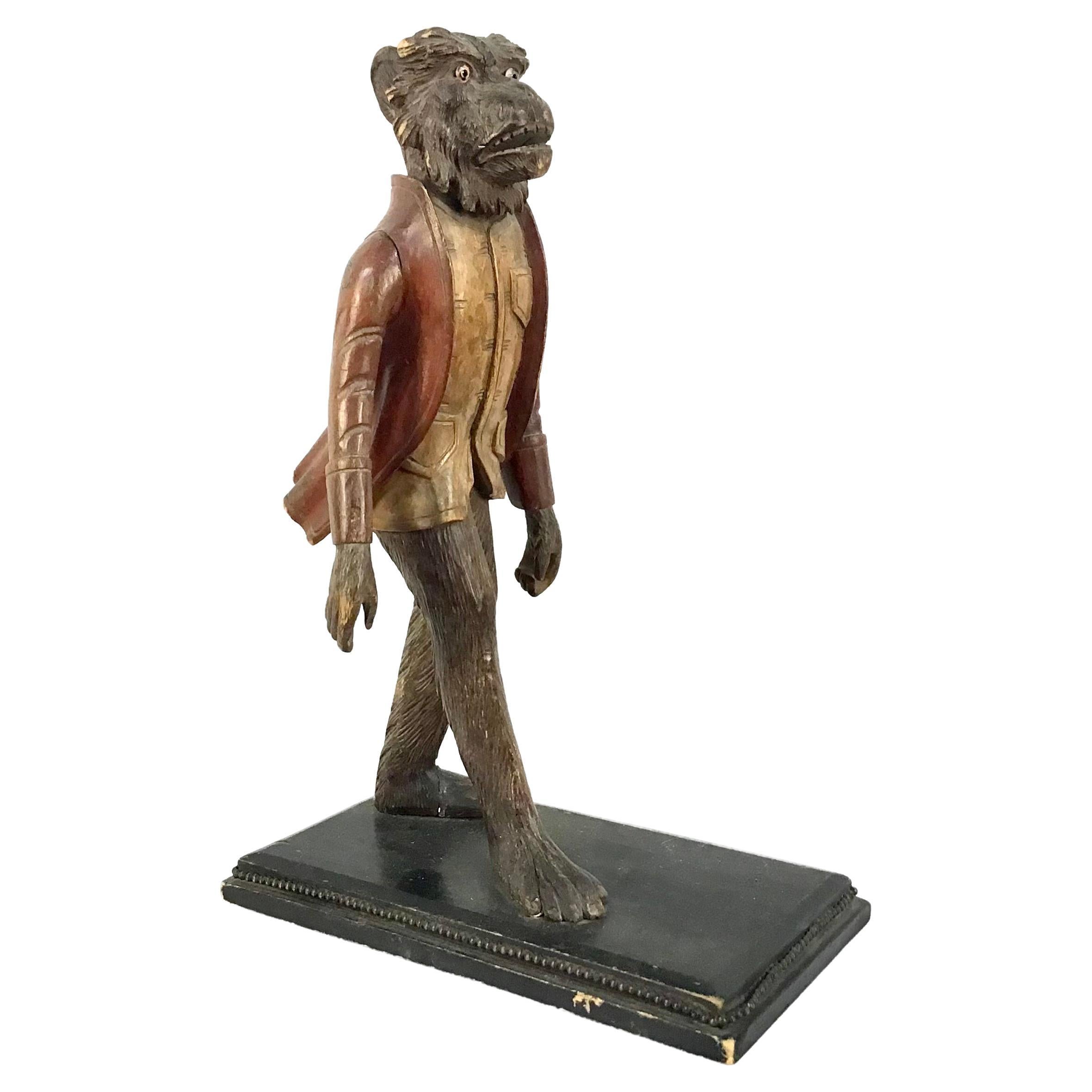Butler de singe sculpté italien du 19ème siècle