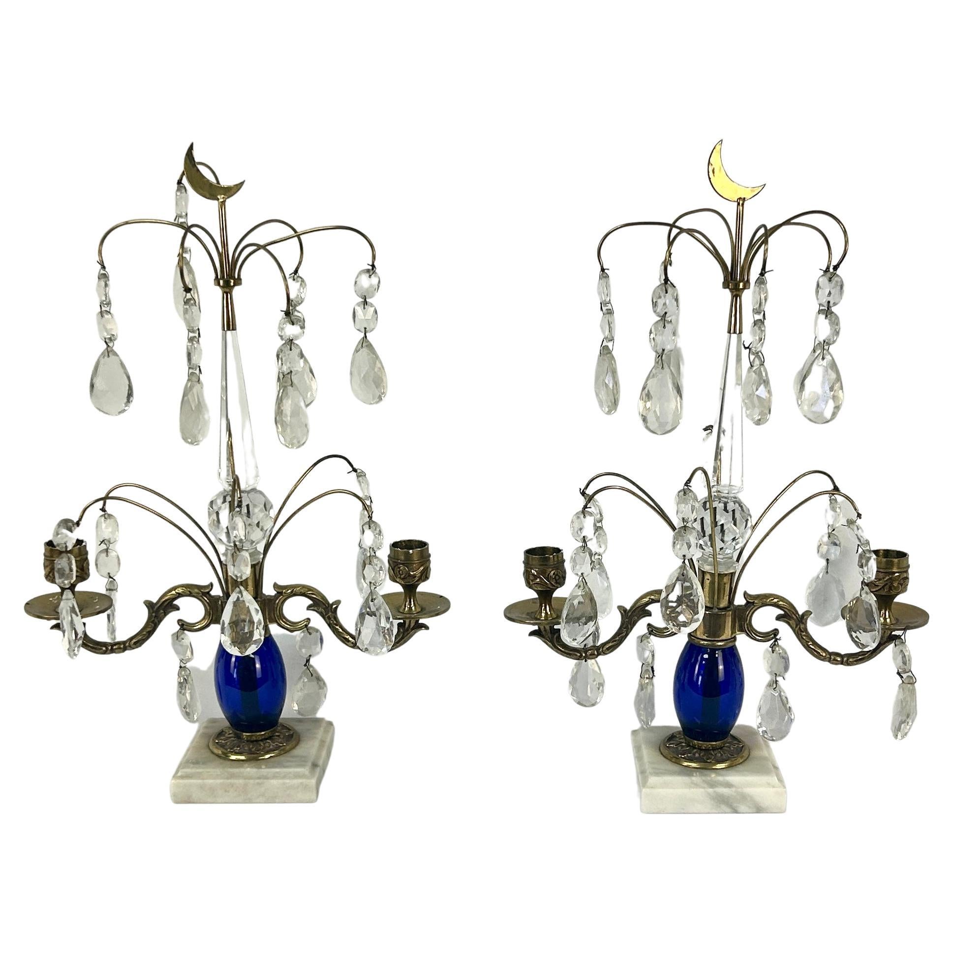 Gustaviano Coppia di girandole svedesi blu cobalto in vendita