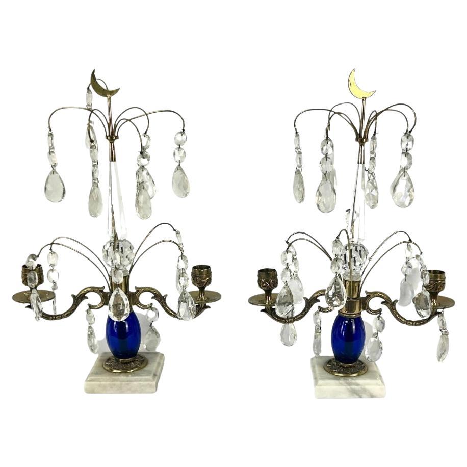 Cobalt Blue Swedish Girandoles, A Pair