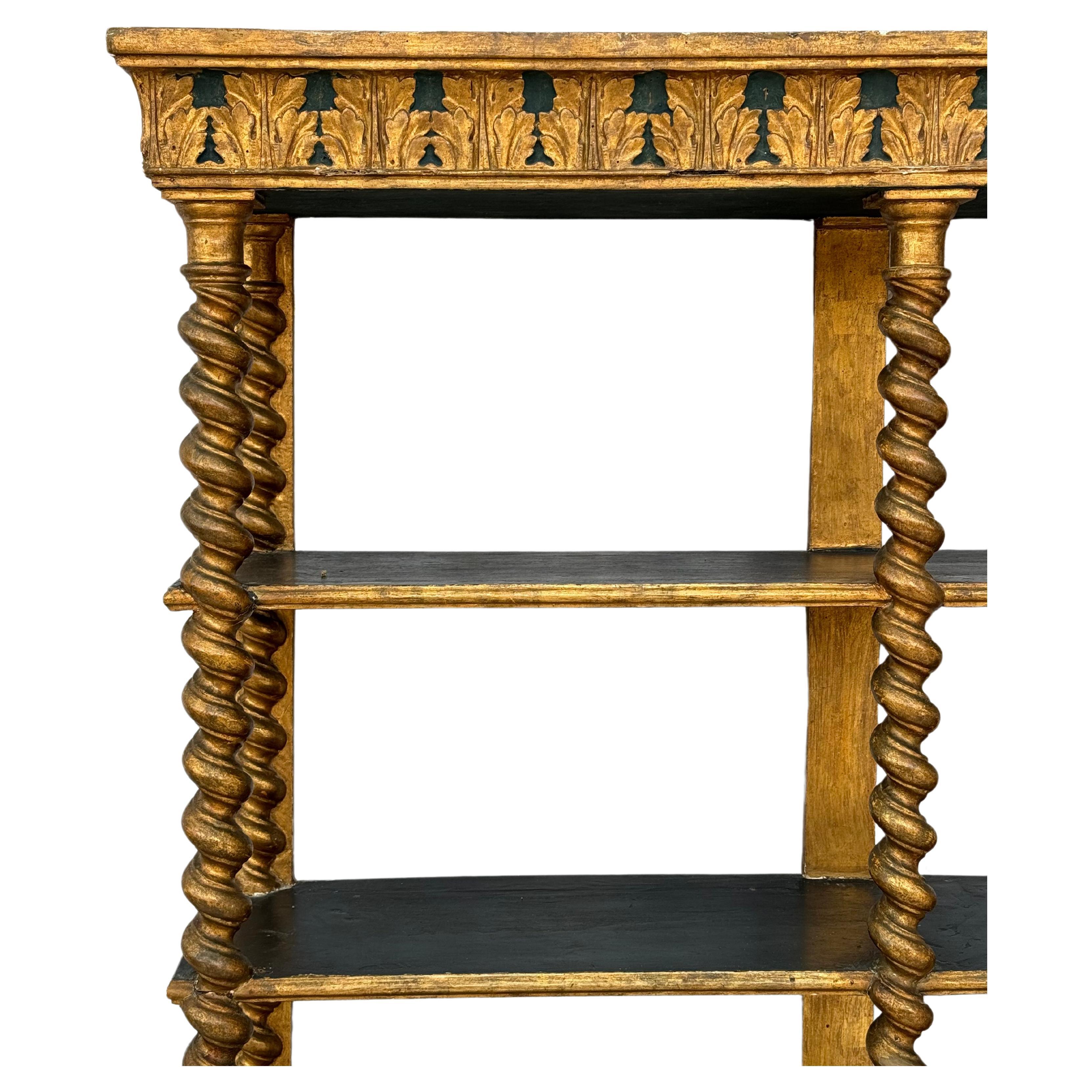 Wood  Italian Renaissance Style Giltwood Open Bookcase For Sale