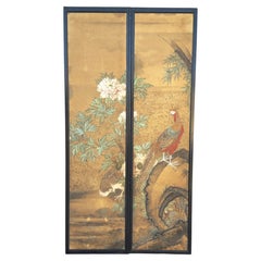 Japanese Watercolor Fusuma Door Panels, Two Panels