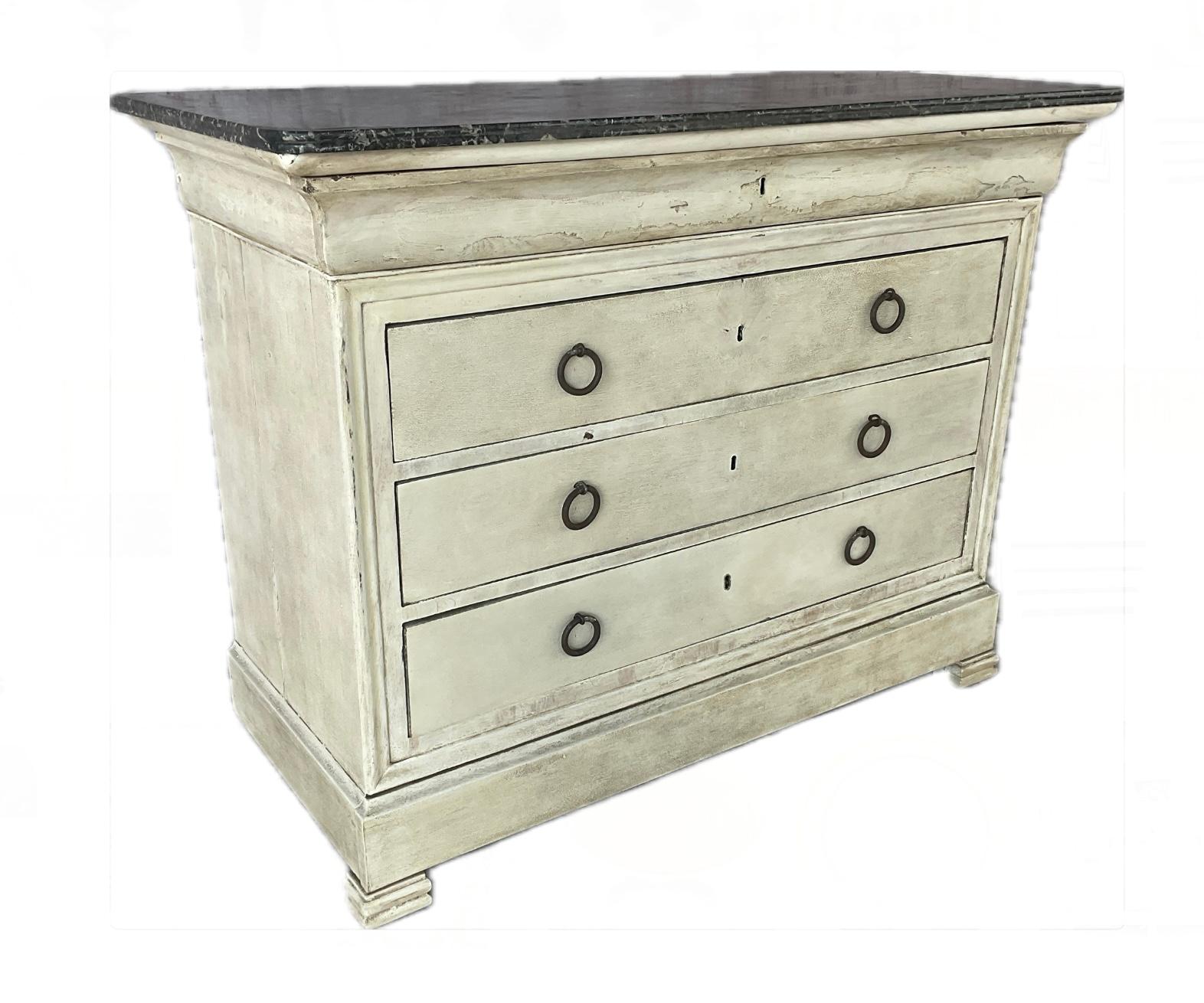 French Empire Painted Commode With Marble Top For Sale 4
