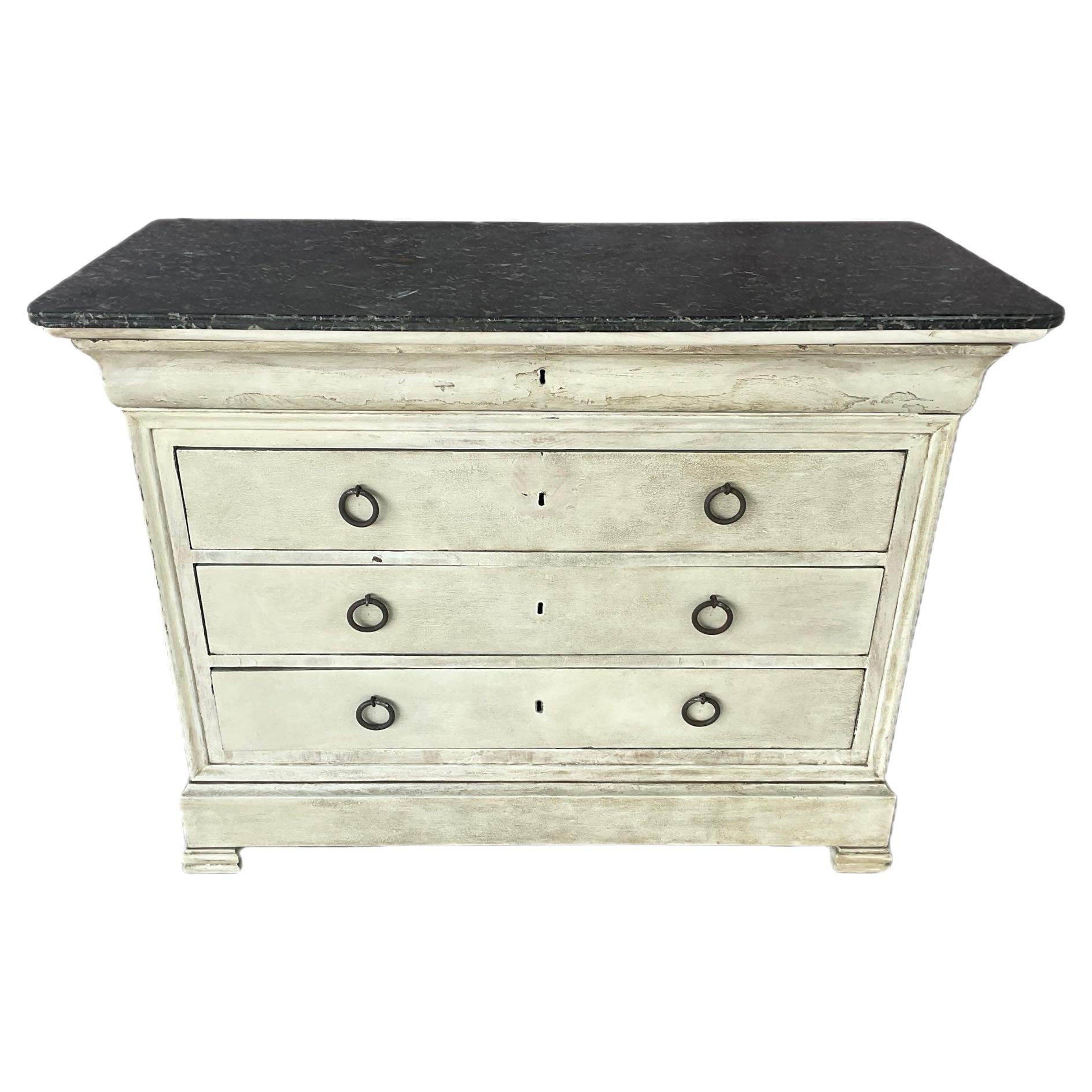 French Empire Painted Commode With Marble Top For Sale