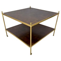 Maison Jansen Style Neoclassical Leather Top Brass Large Side Table