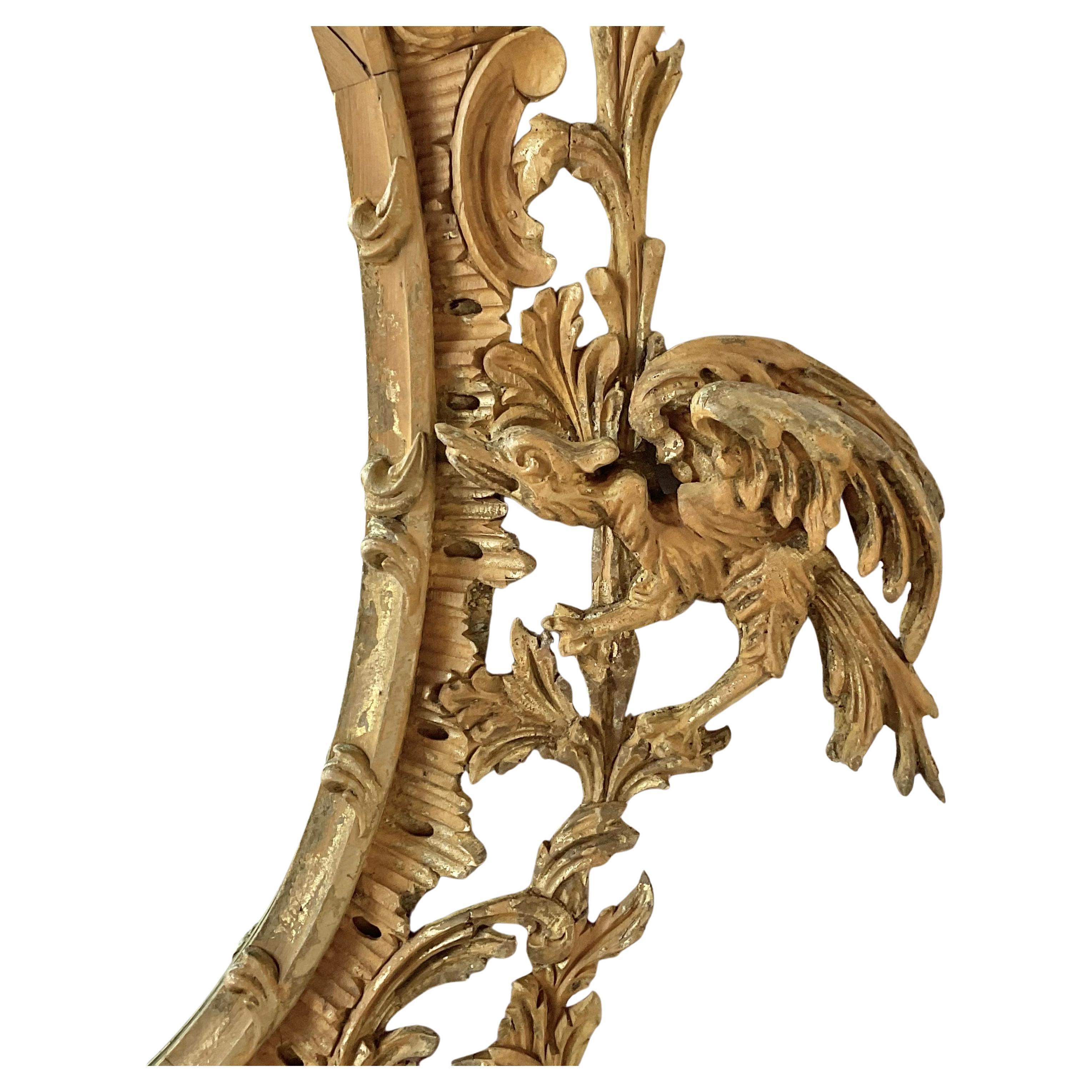 Wood Chinese Chippendale Style Oval Giltwood Mirror, 20th Century For Sale
