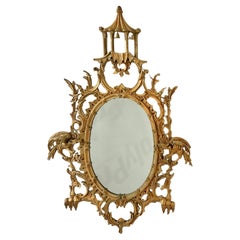 Miroir ovale en bois doré de style Chippendale, 20e siècle
