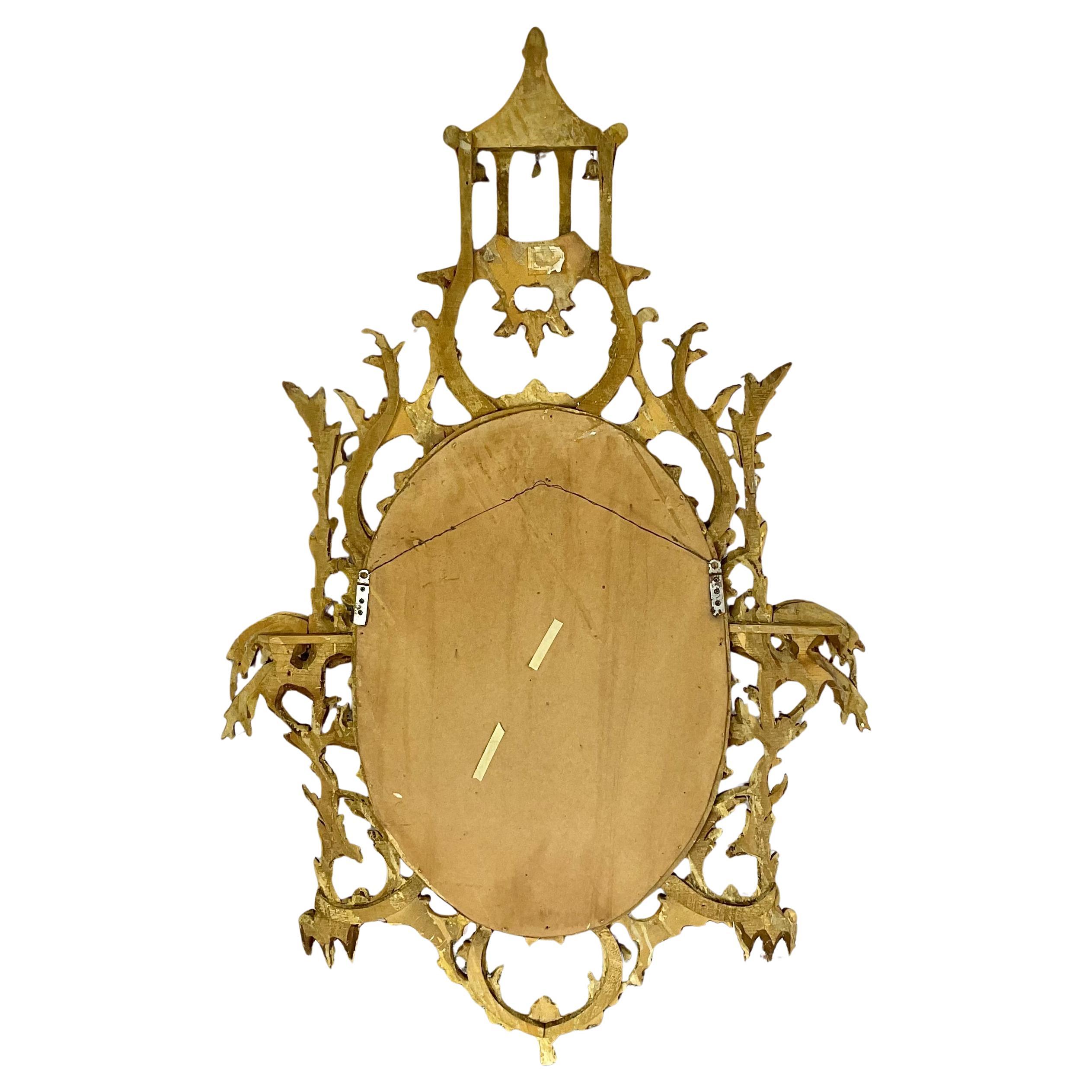 Chinese Chippendale Style Oval Giltwood Mirror, 20th Century For Sale 3