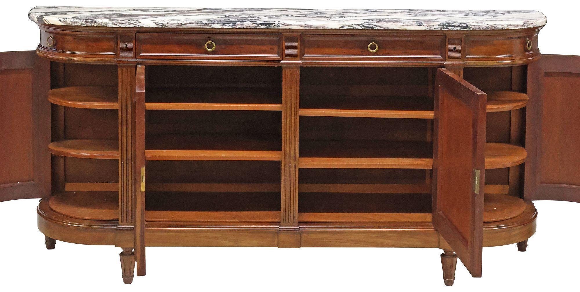 Francese Credenza / Buffet francese in stile Luigi XVI con piano in marmo di Breche in vendita