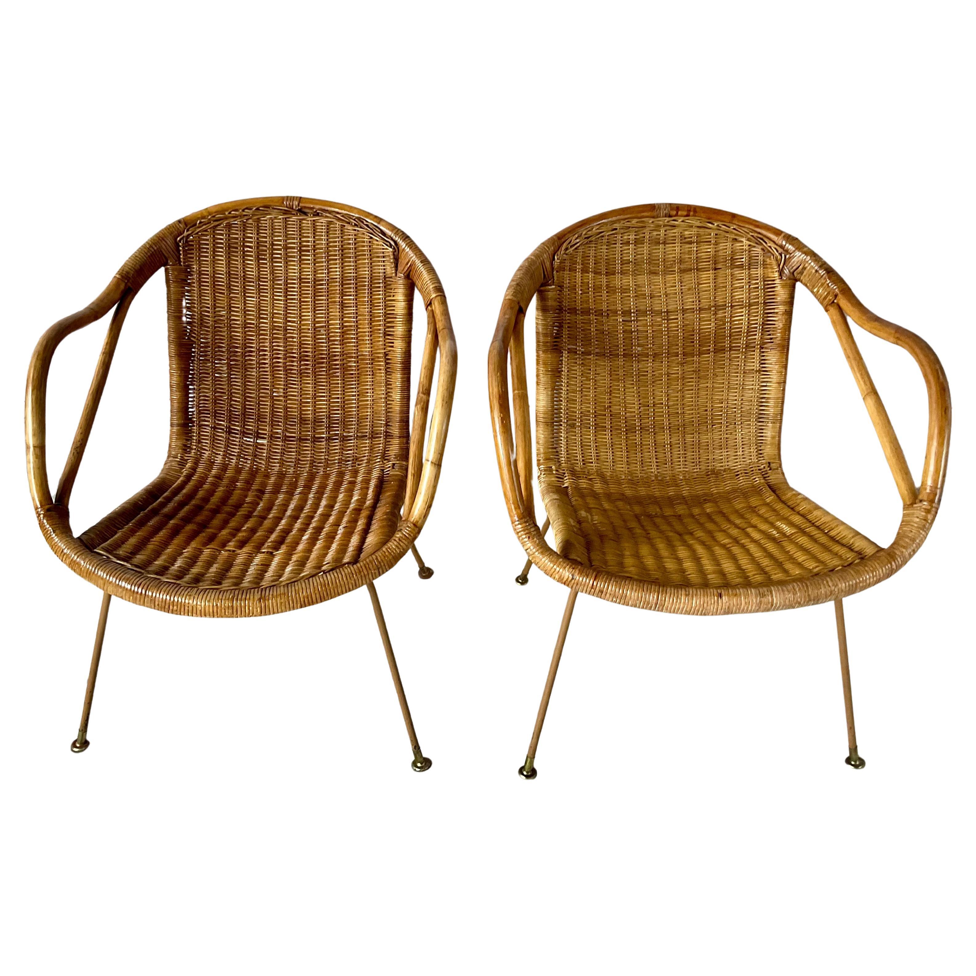 Mid-Century Modern Paire de fauteuils en rotin du milieu du siècle par Paul McCobb pour Calif-Asia en vente