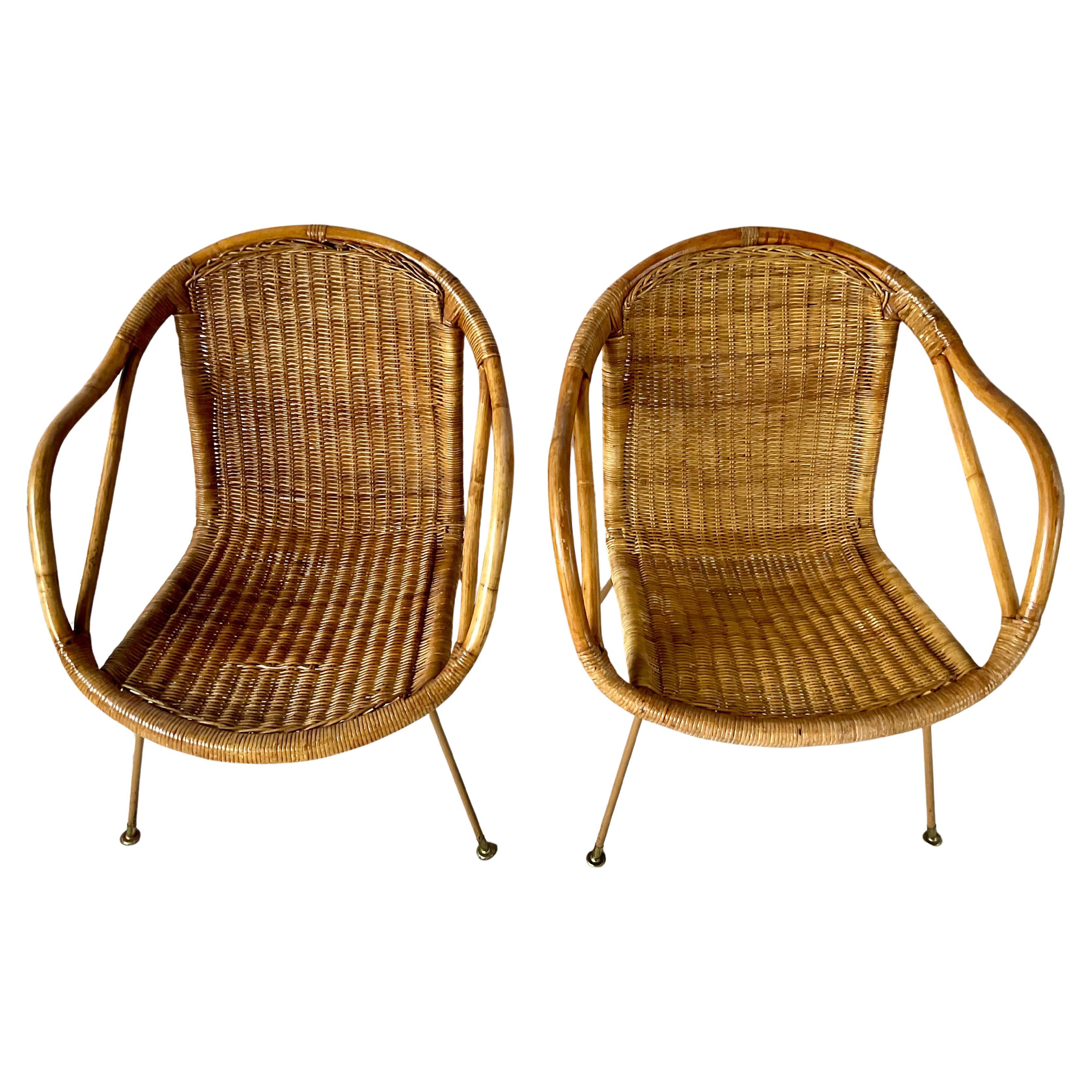 Américain Paire de fauteuils en rotin du milieu du siècle par Paul McCobb pour Calif-Asia en vente