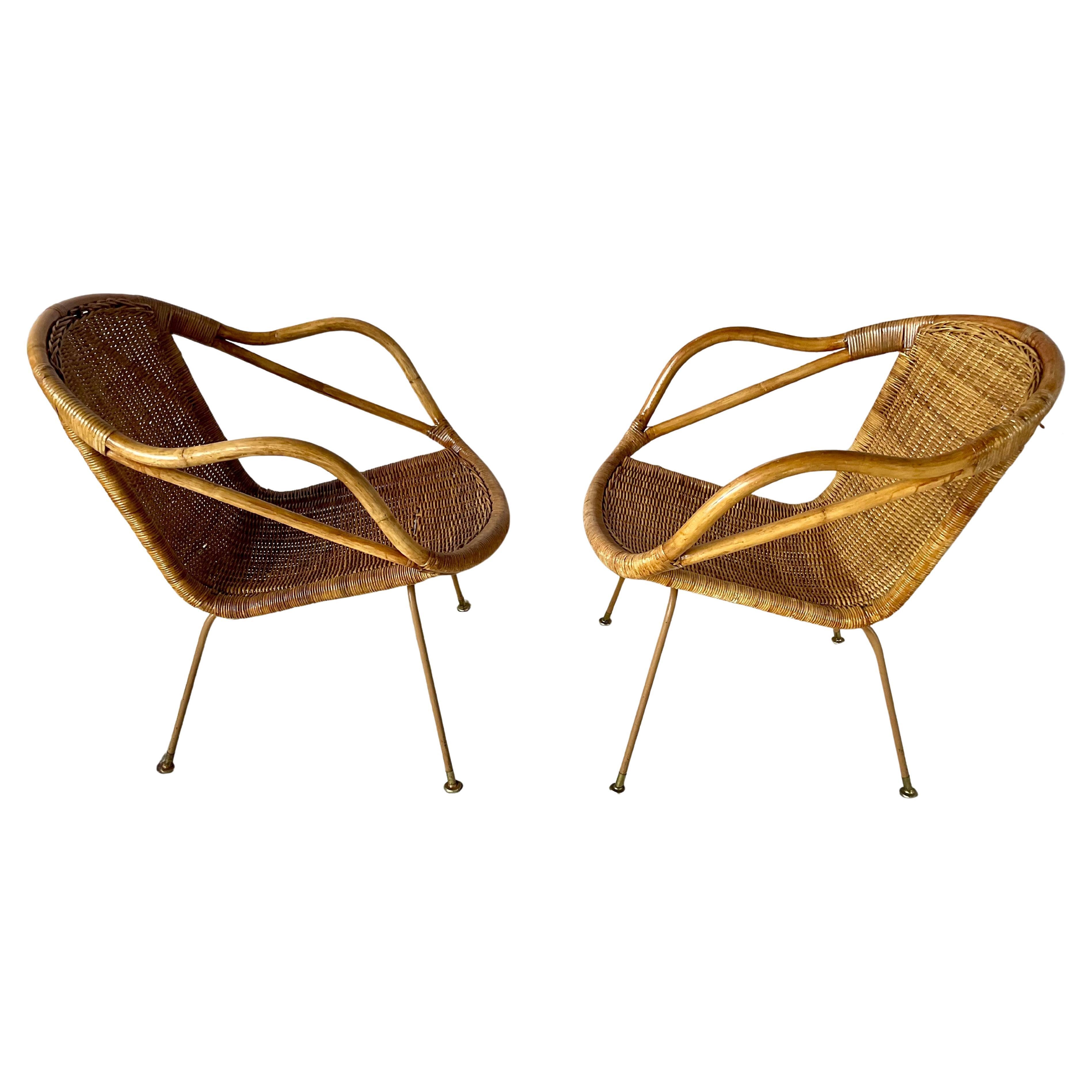 Paire de fauteuils en rotin du milieu du siècle par Paul McCobb pour Calif-Asia Bon état - En vente à Bradenton, FL