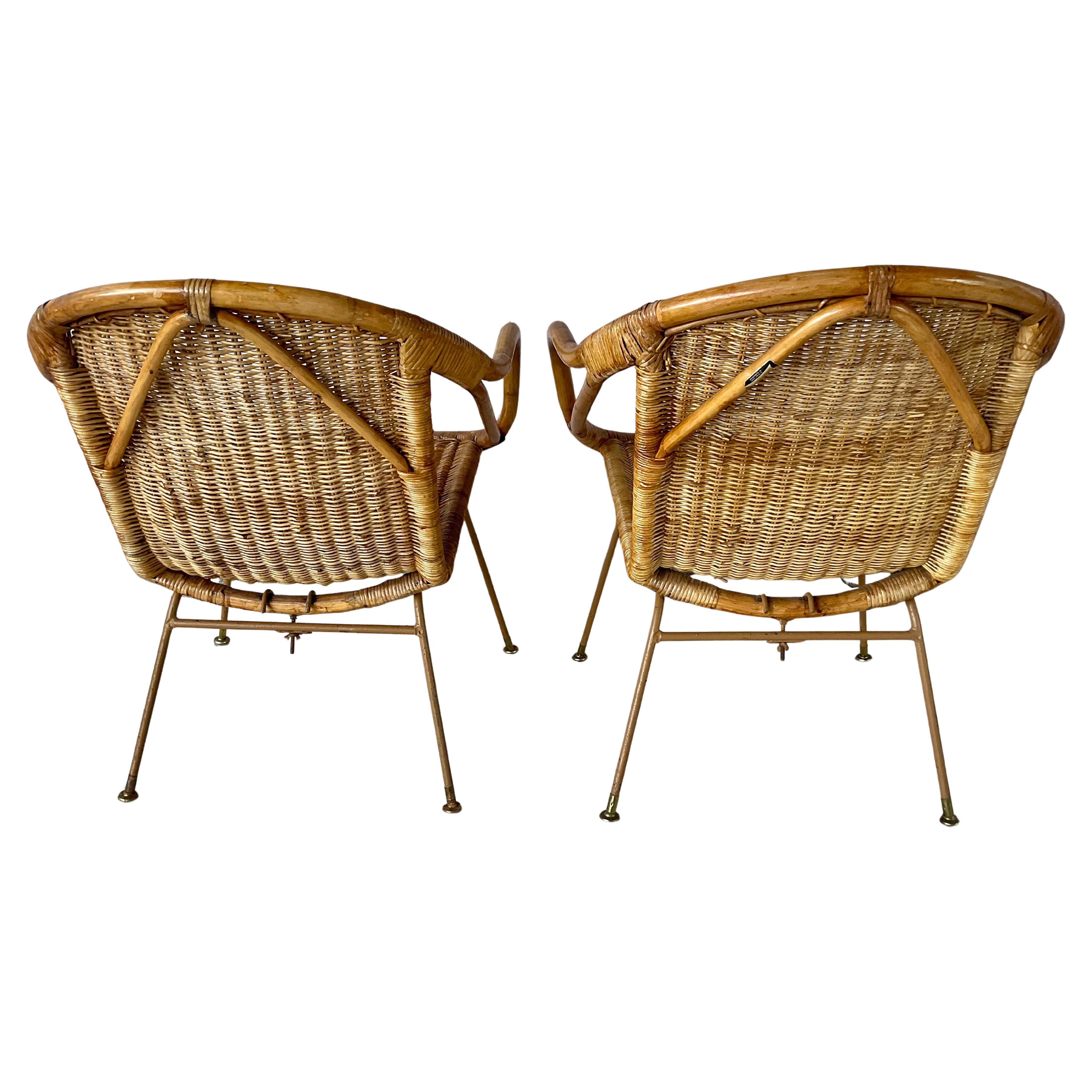 20ième siècle Paire de fauteuils en rotin du milieu du siècle par Paul McCobb pour Calif-Asia en vente