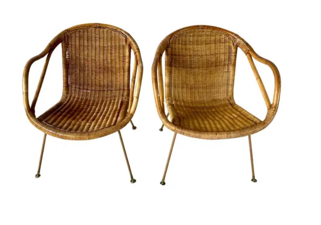 Mid-Century Modern Pair of Mid-Century Rattan Armchairs by Paul McCobb for Calif-Asia For Sale
