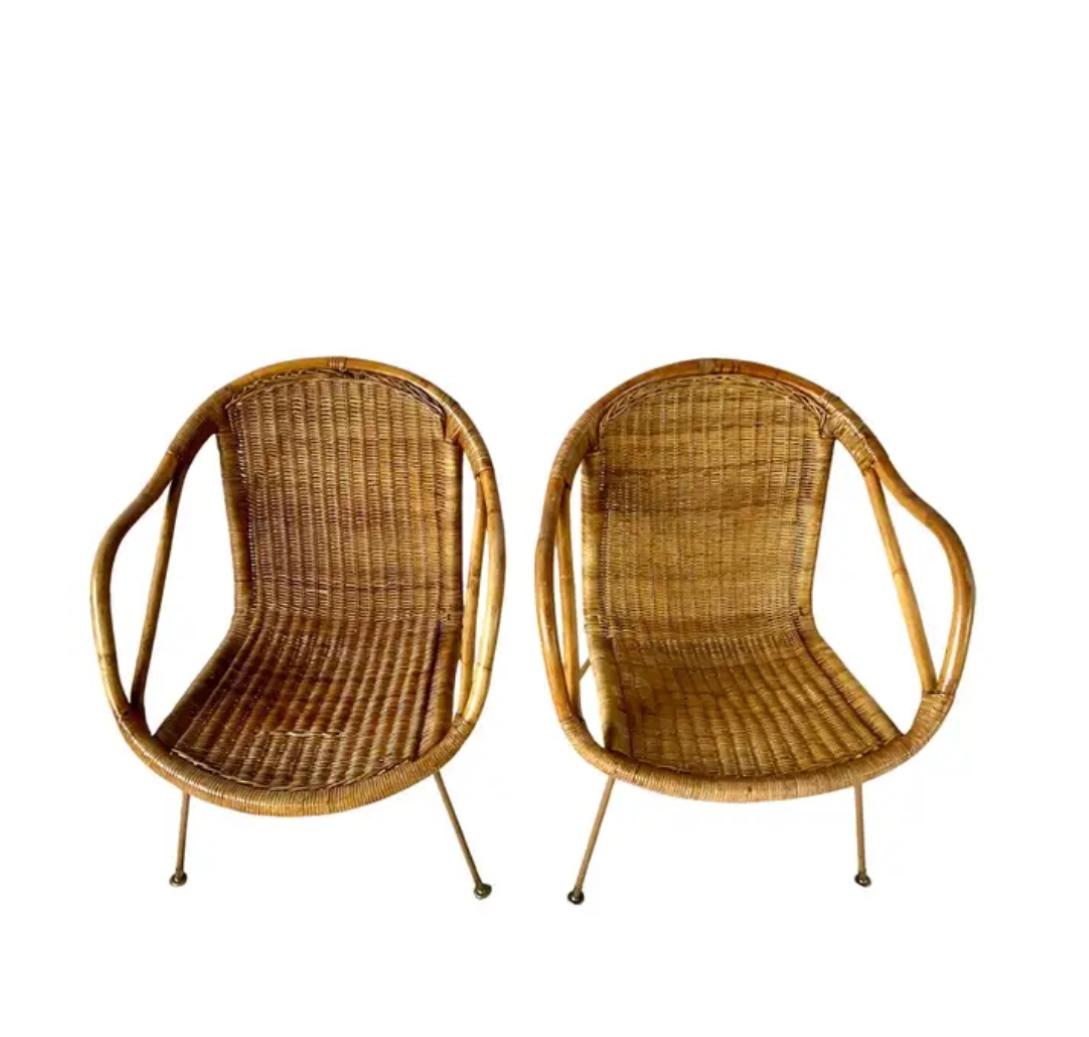 Pareja de sillones de ratán de mediados de siglo de Paul McCobb para Calif-Asia Estadounidense en venta