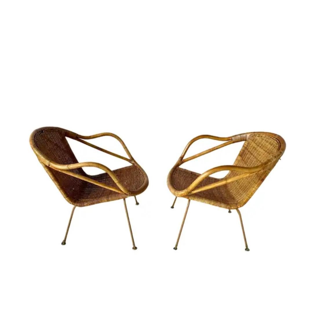 Pareja de sillones de ratán de mediados de siglo de Paul McCobb para Calif-Asia en Bueno estado para la venta en Bradenton, FL