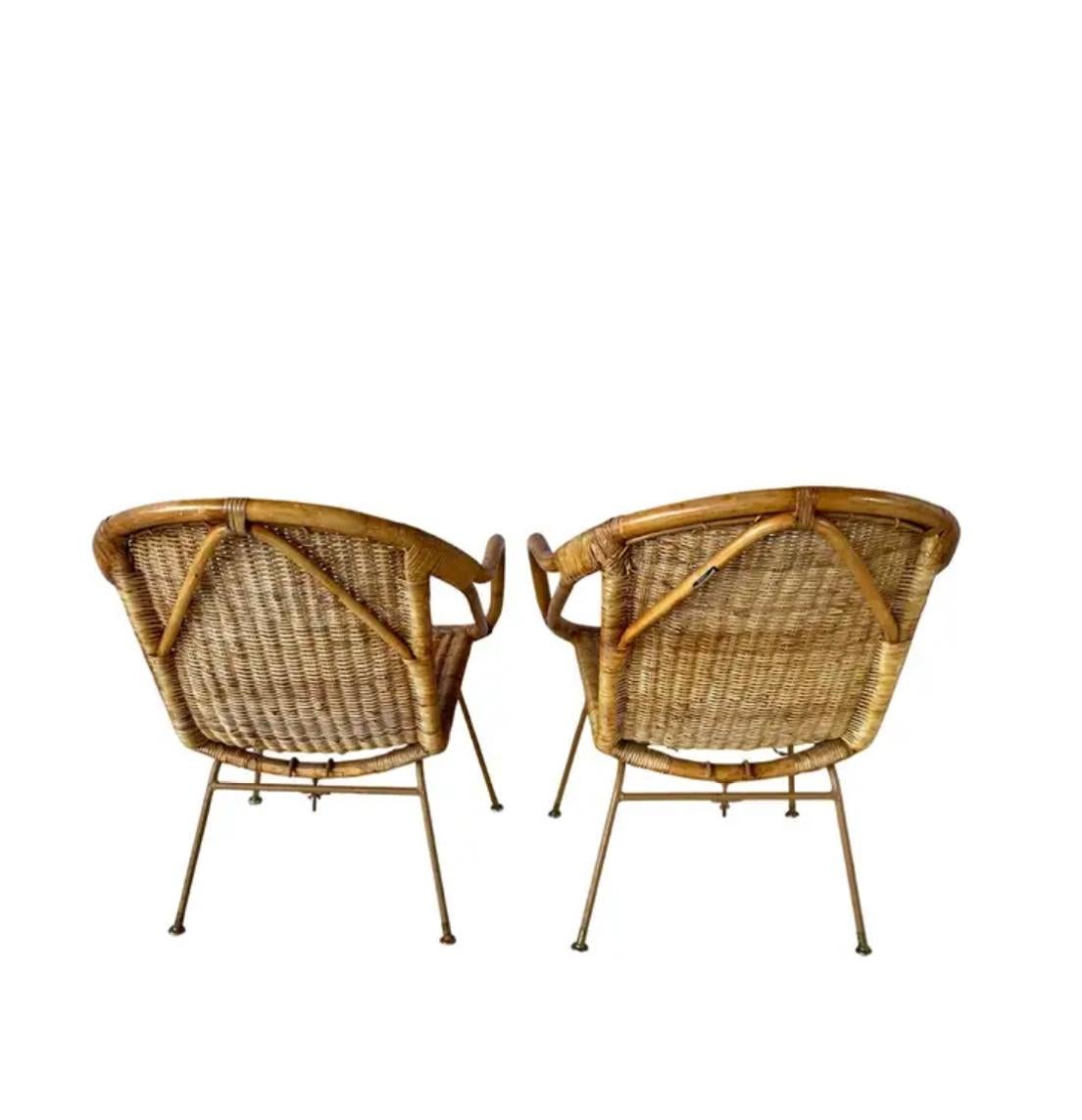 Pareja de sillones de ratán de mediados de siglo de Paul McCobb para Calif-Asia siglo XX en venta