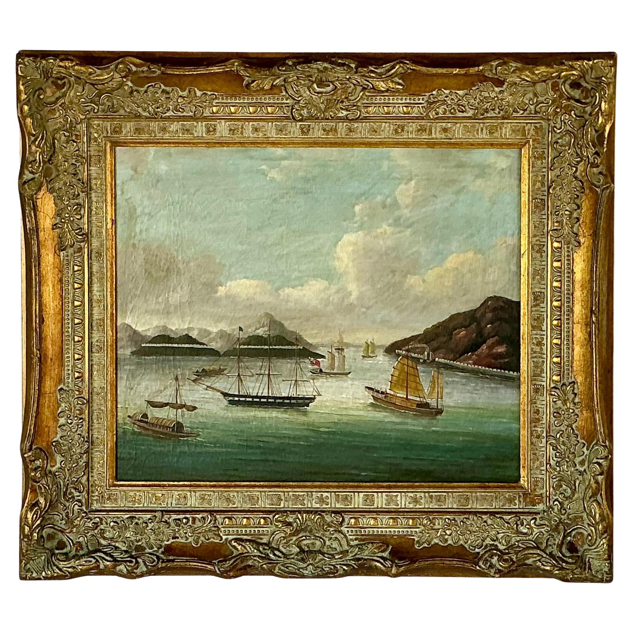 Peinture de paysage marin de l'école chinoise, huile sur toile