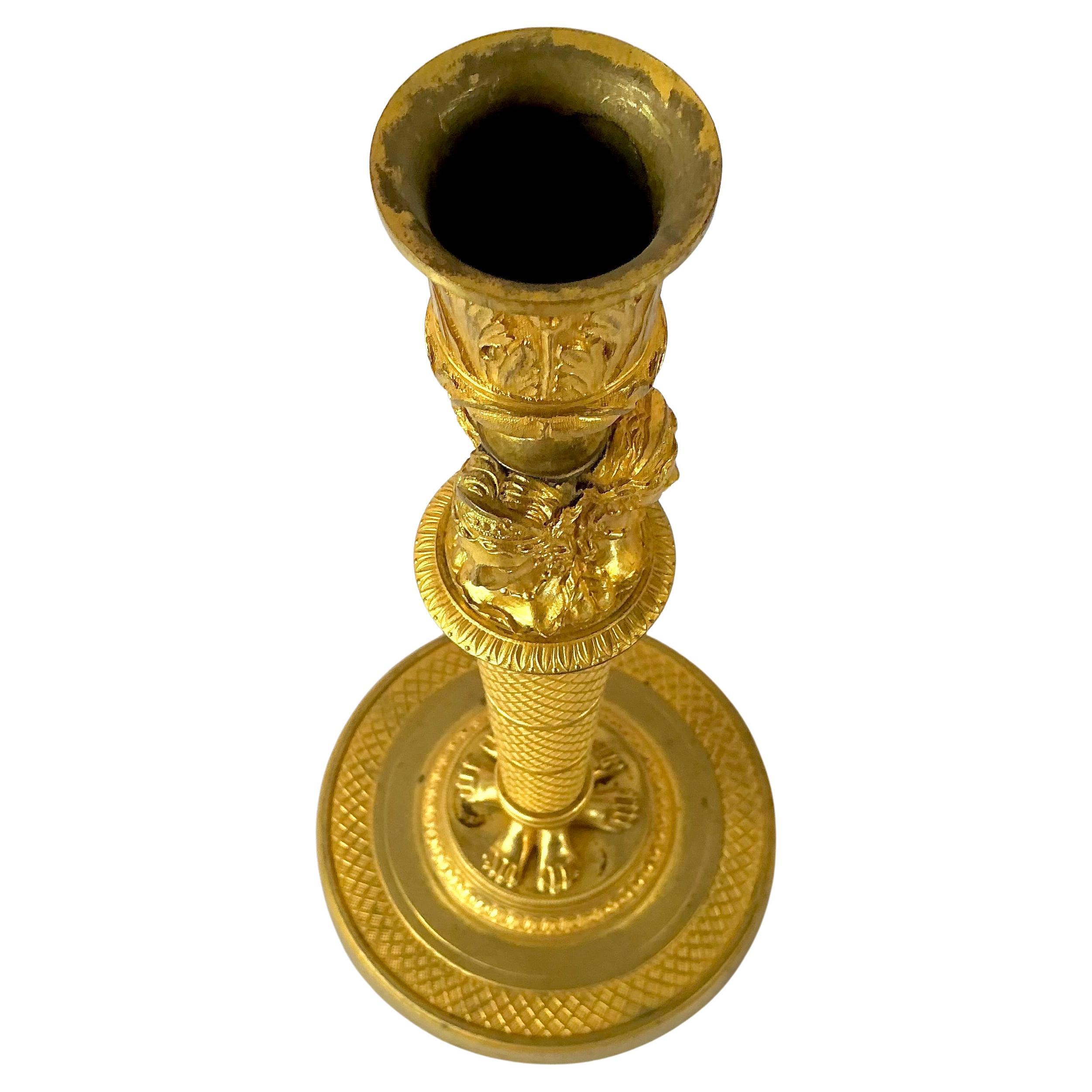 French Empire Doré Bronze Candlesticks, A Pair For Sale 8