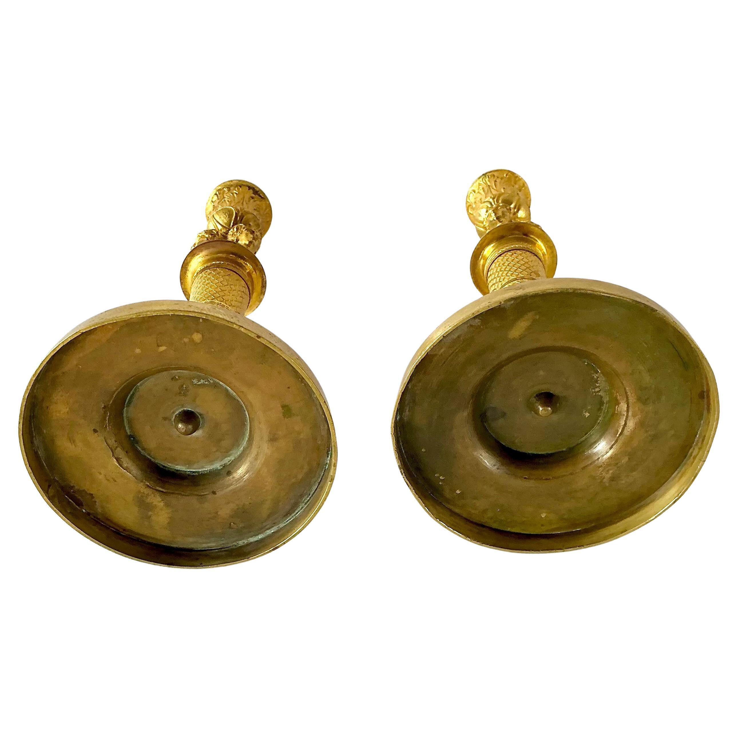 French Empire Doré Bronze Candlesticks, A Pair For Sale 4