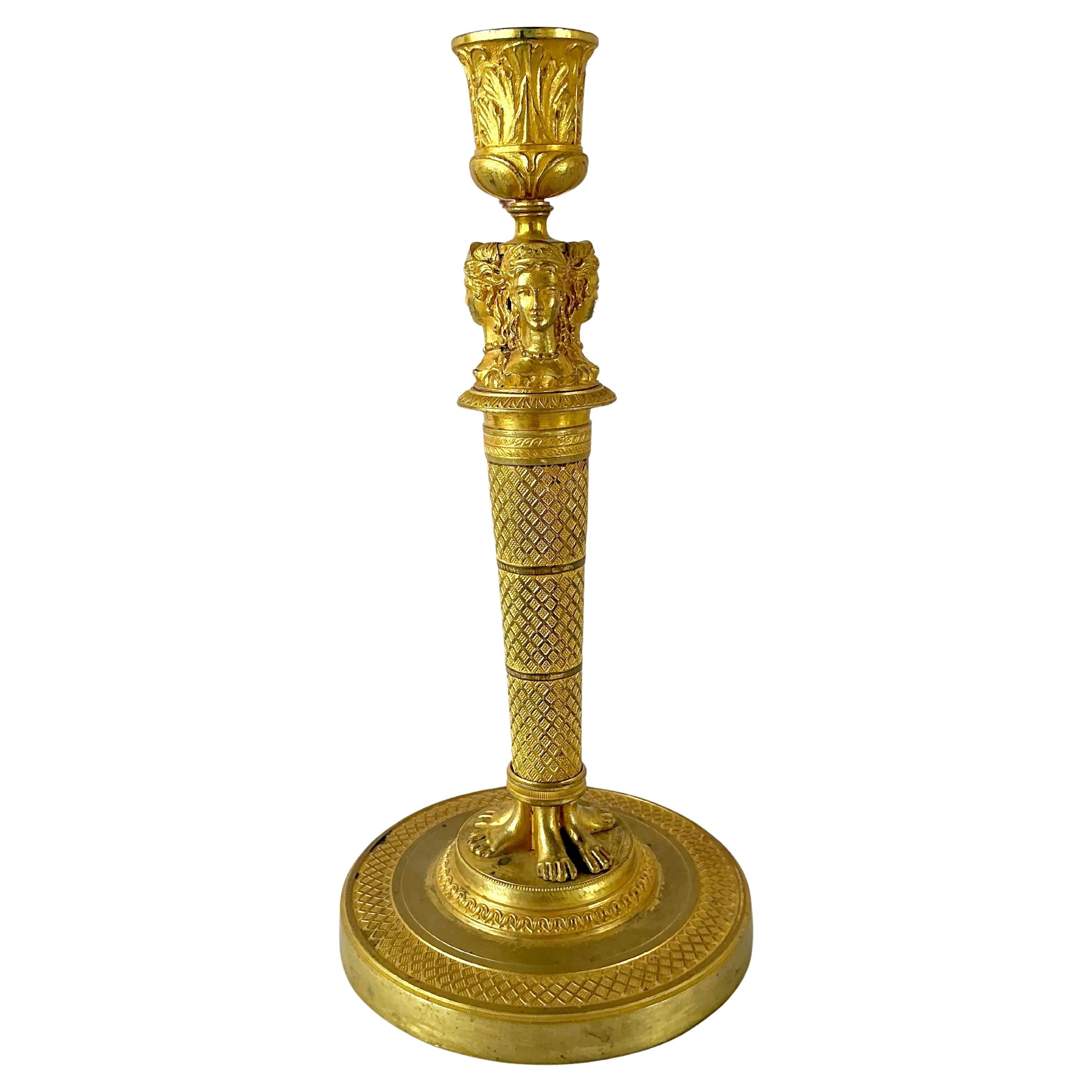 French Empire Doré Bronze Candlesticks, A Pair For Sale 3