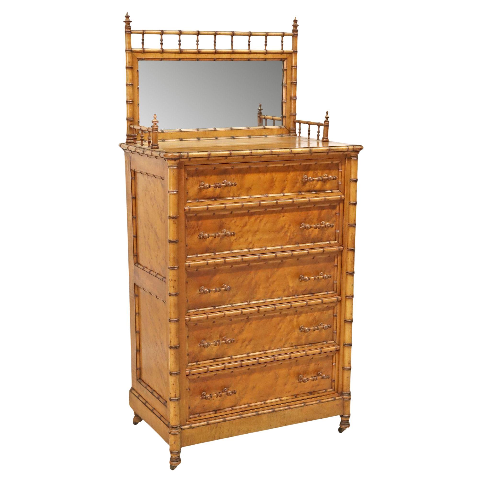 Aesthetic Movement R J Horner Bird's Eye Maple and Faux Bamboo Chiffonier For Sale