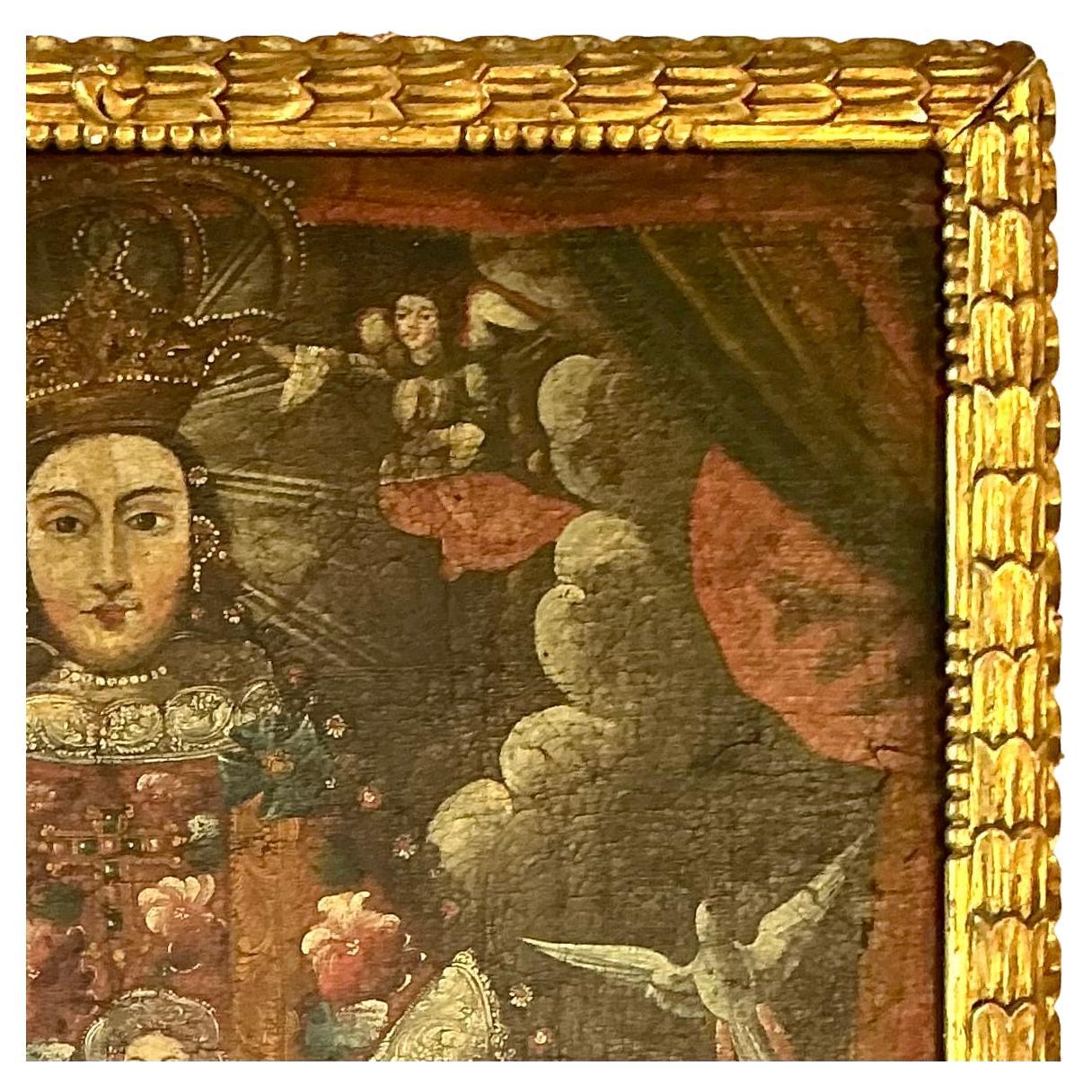 Spanische Kolonialschule in Cuzco Gemälde der Jungfrau Maria (Spanisch Kolonial) im Angebot