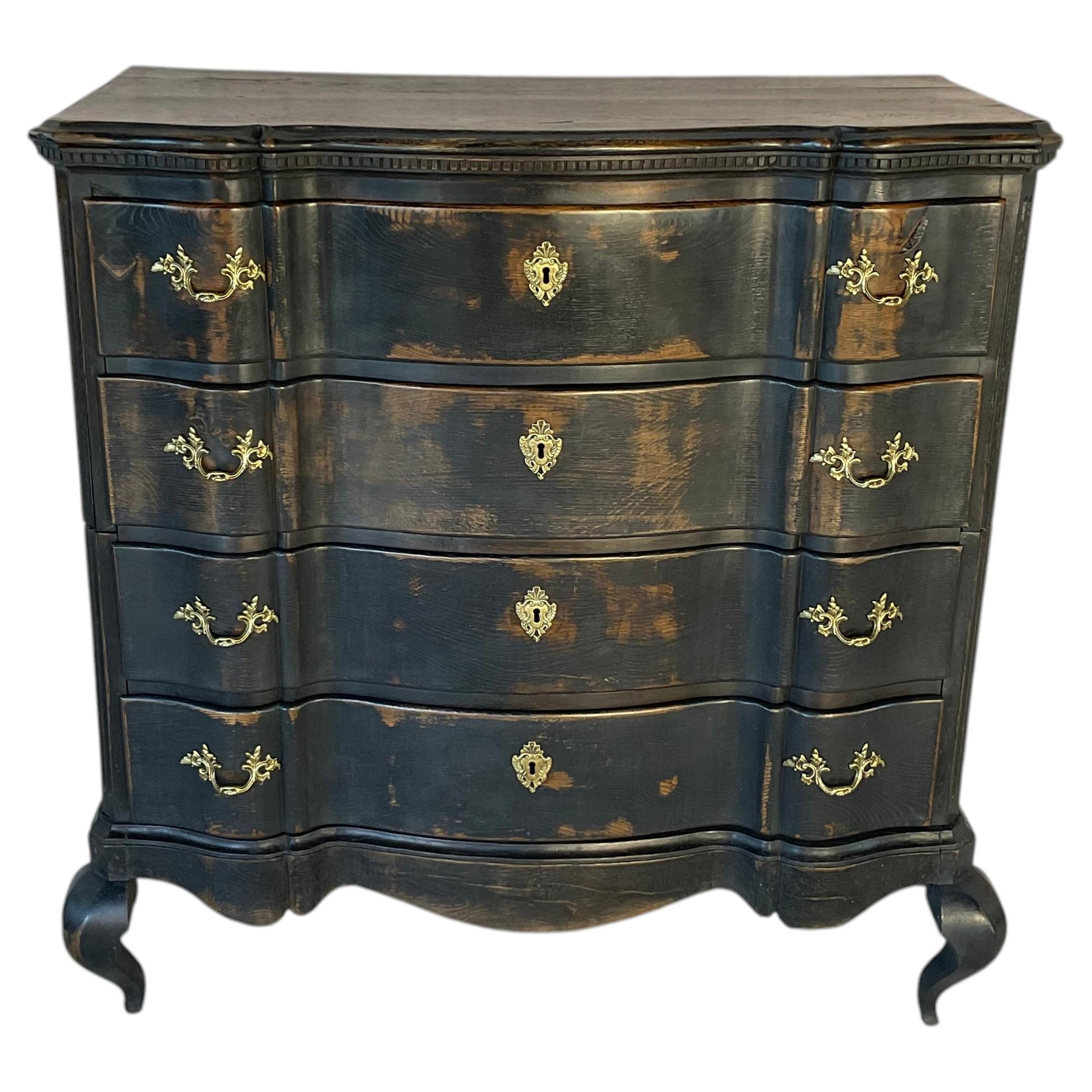 Dutch Baroque Black Painted Chest on Stand, 18th Century, Four Drawers