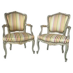 19th Century French Louis XV Style Rococo Fauteuil Armchairs