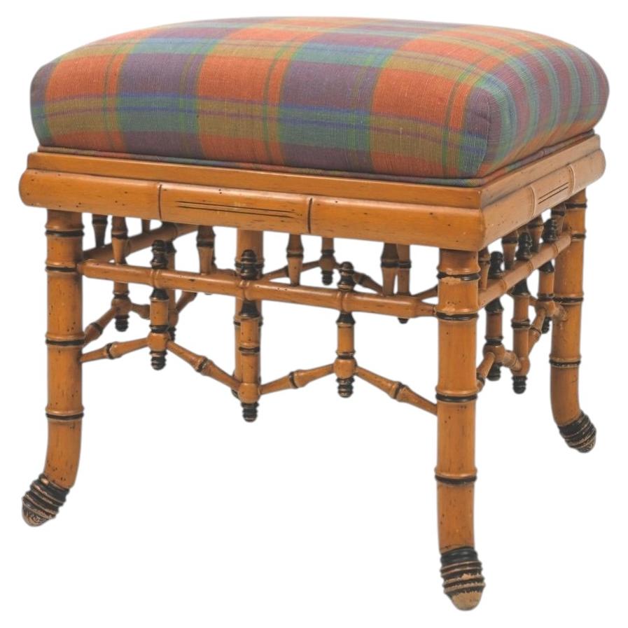 William Switzer Faux Bamboo Ottoman - Bench with Plaid Upholstery