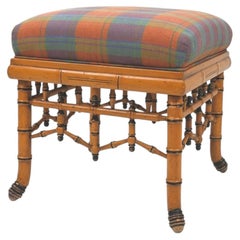 William Switzer Faux Bamboo Ottoman - Bench with Plaid Upholstery