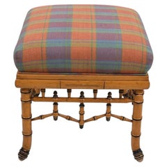 William Switzer Faux Bamboo Ottoman - Bench with Plaid Upholstery