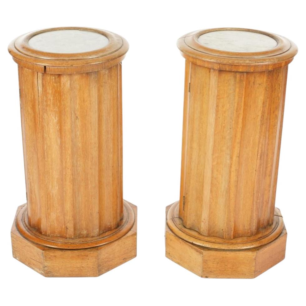 English Cylinder Marble Top Bedside Commodes, A Pair For Sale