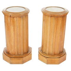 English Cylinder Marble Top Bedside Commodes, A Pair