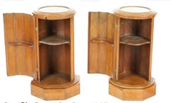 English Cylinder Marble Top Bedside Commodes, A Pair