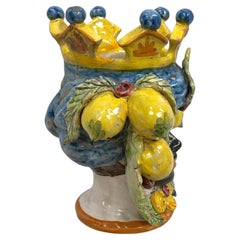 Vaso da fiori vintage "Testa di Moro" di Caltagirone, Italia