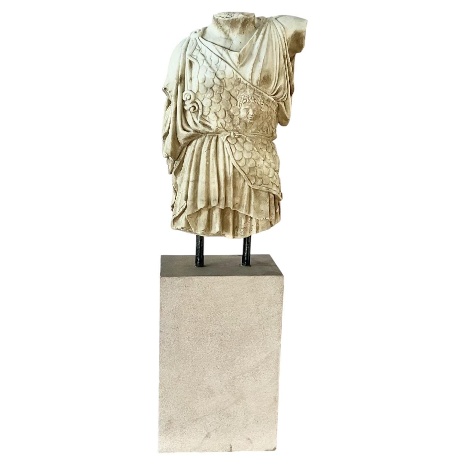 Greek-Roman Marble Torso Sculpture on Iron Stand, 20th Century, Italy