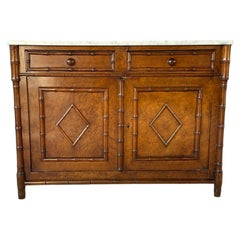 Birdseye Maple Faux Bamboo Cabinet with Marble Top