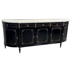 Louis XVI Style Ebonized Enfilade Buffet with Carrera Marble Top Bronze Mounts
