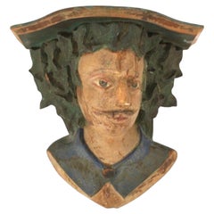 Estante de pared figurativo de madera tallada, arte popular, siglo XIX, pintado a mano