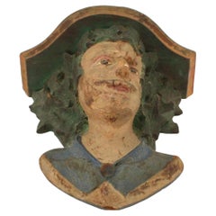 Carved Wood Figural Wall Shelf, Folk Art, 19th Century, Hand-Painted