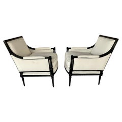French Louis XVI Marquis Bergère à la Reine Salon Armchairs, A Pair