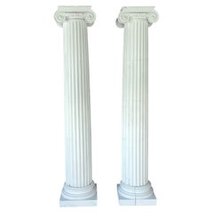 Neoclassical Ionic-Style Fluted White Carved Wood Architectural Columns, A Pair