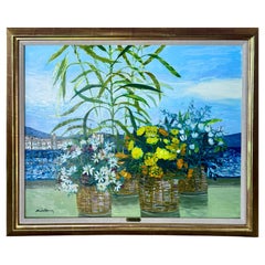 Michel Henry, «Fleurs Devant La Mer», pintura al óleo sobre lienzo