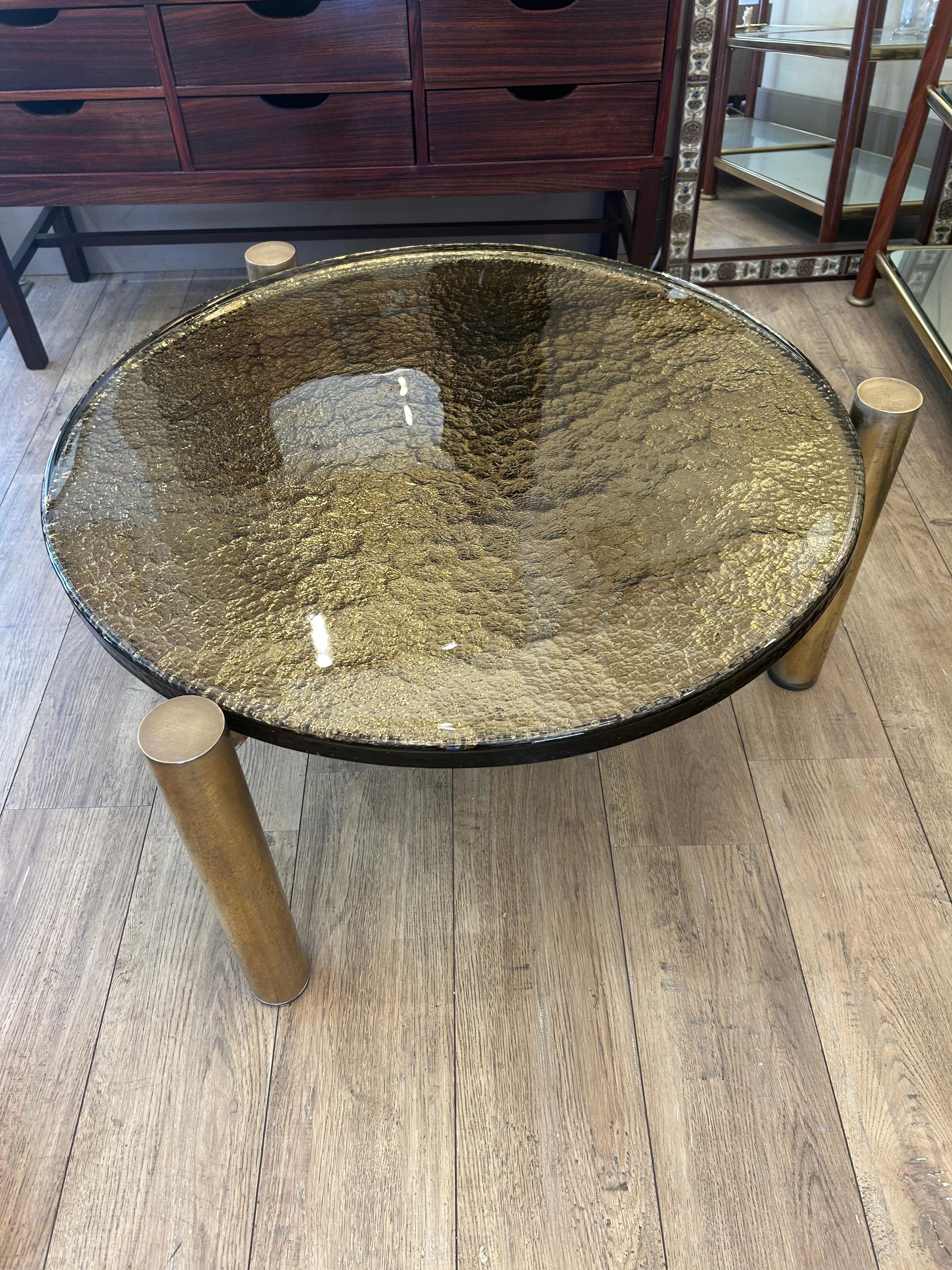 Mid-Century Modern Table ronde, verre de Murano, or For Sale