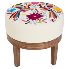 Round Stool with Artisan Embroidery