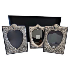 Lot de 3 cadres photo en argent sterling, en forme de cœur, de style victorien