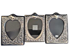 Lot de 3 cadres photo en argent sterling, en forme de cœur, de style victorien