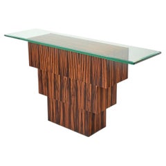 Exotic wood and glass console table, late 20th century